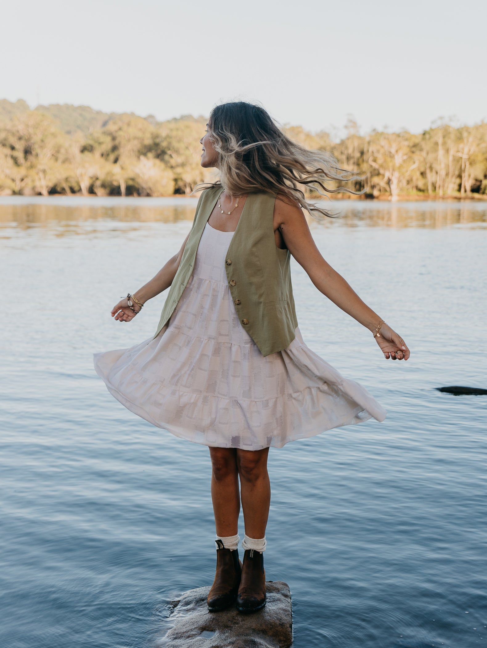 Ember - Textured Check Short Dress - White