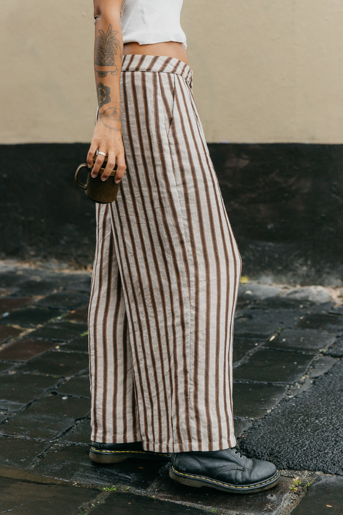 Abby - Striped High-Waist Linen Pants