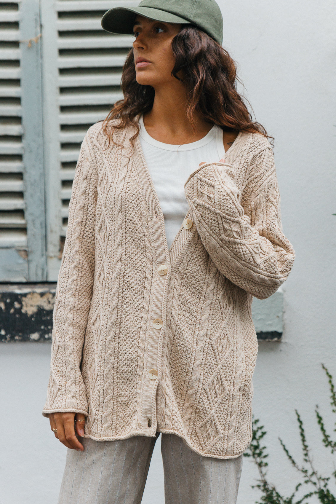 Beige knit cardigan best sale