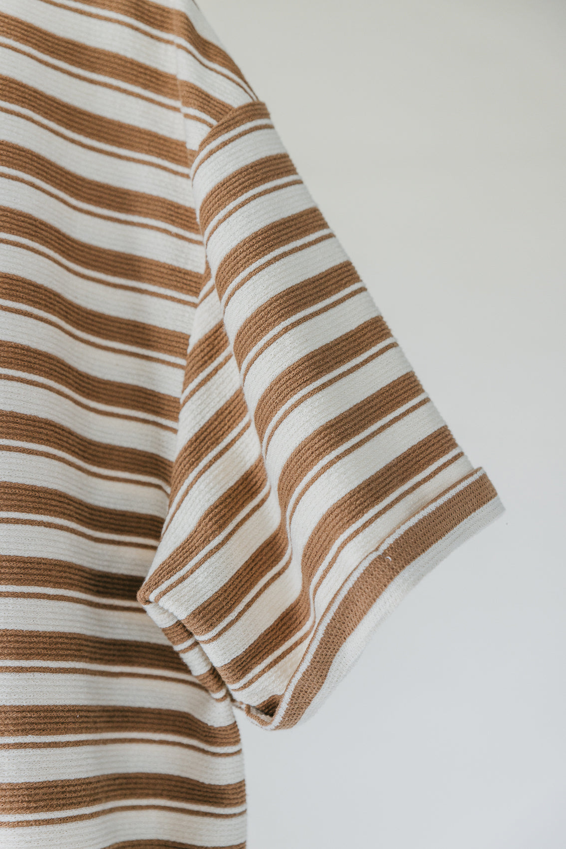 Striped Textured Unisex T-shirt - Brown and Cream