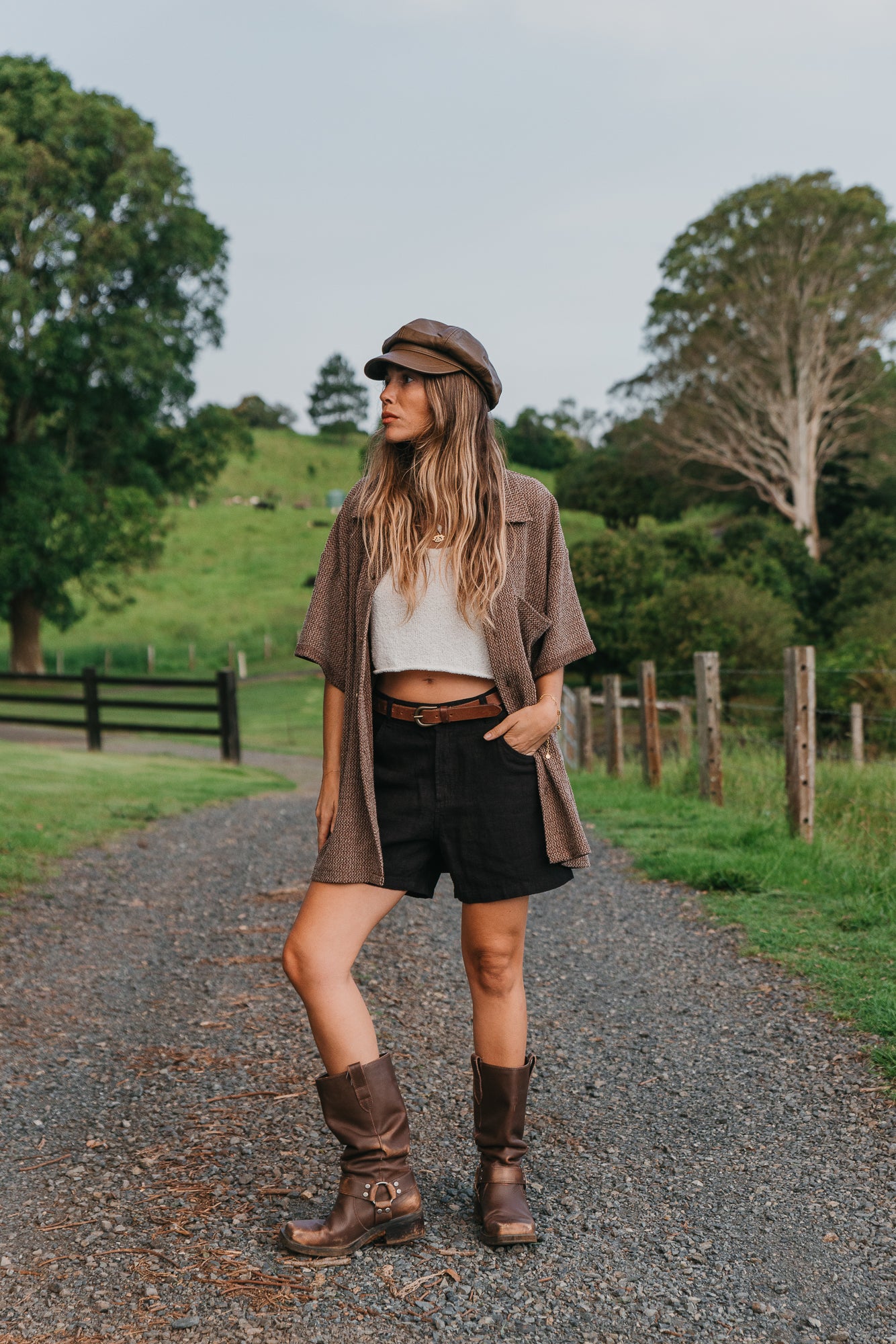 Dixton - Unisex Textured Brown Short Sleeve Shirt