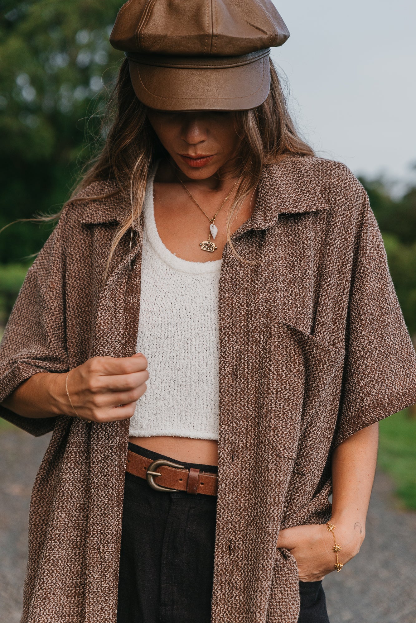 Dixton - Unisex Textured Brown Short Sleeve Shirt