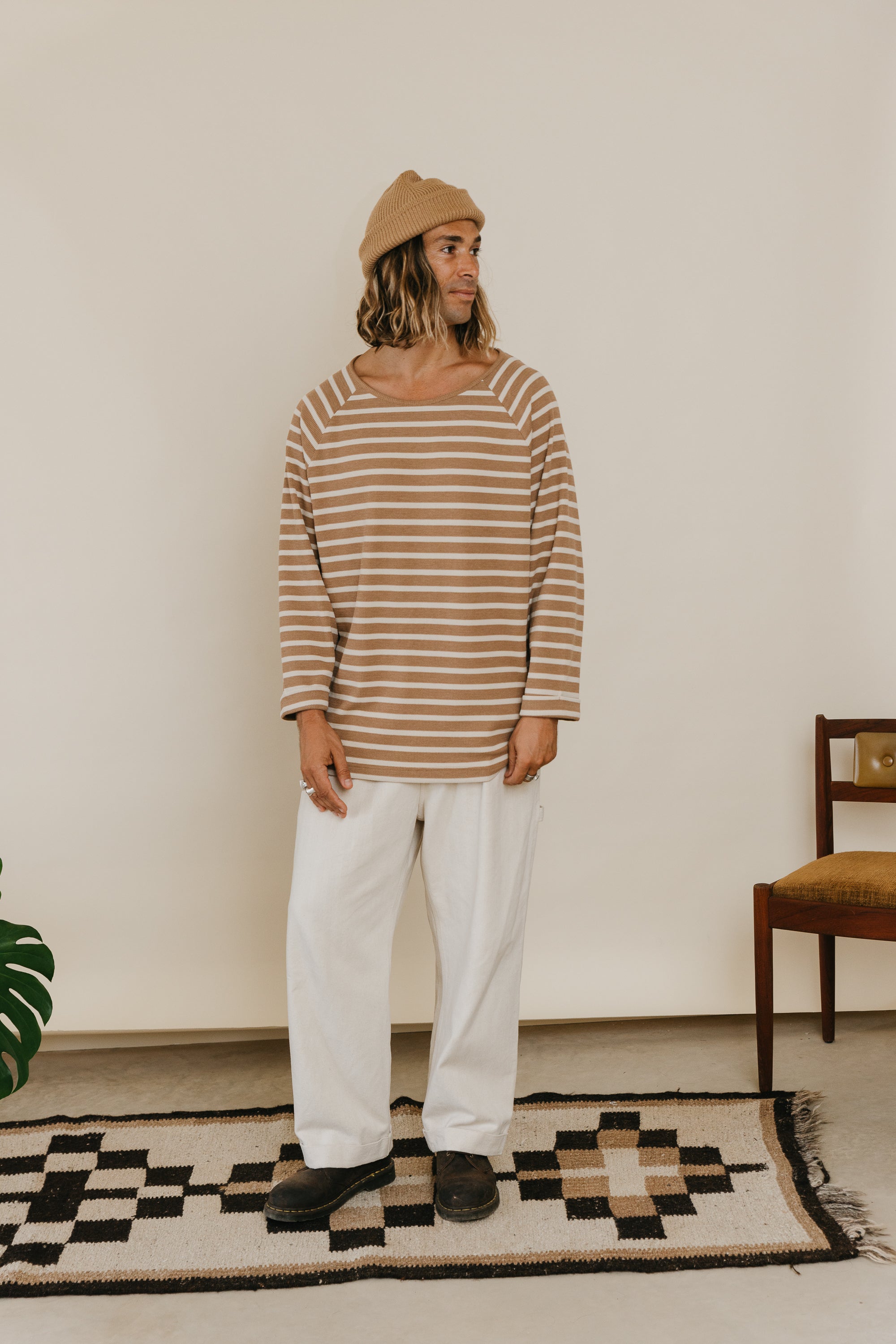 Nolan Striped Long Sleeve T-shirt - Brown and Cream