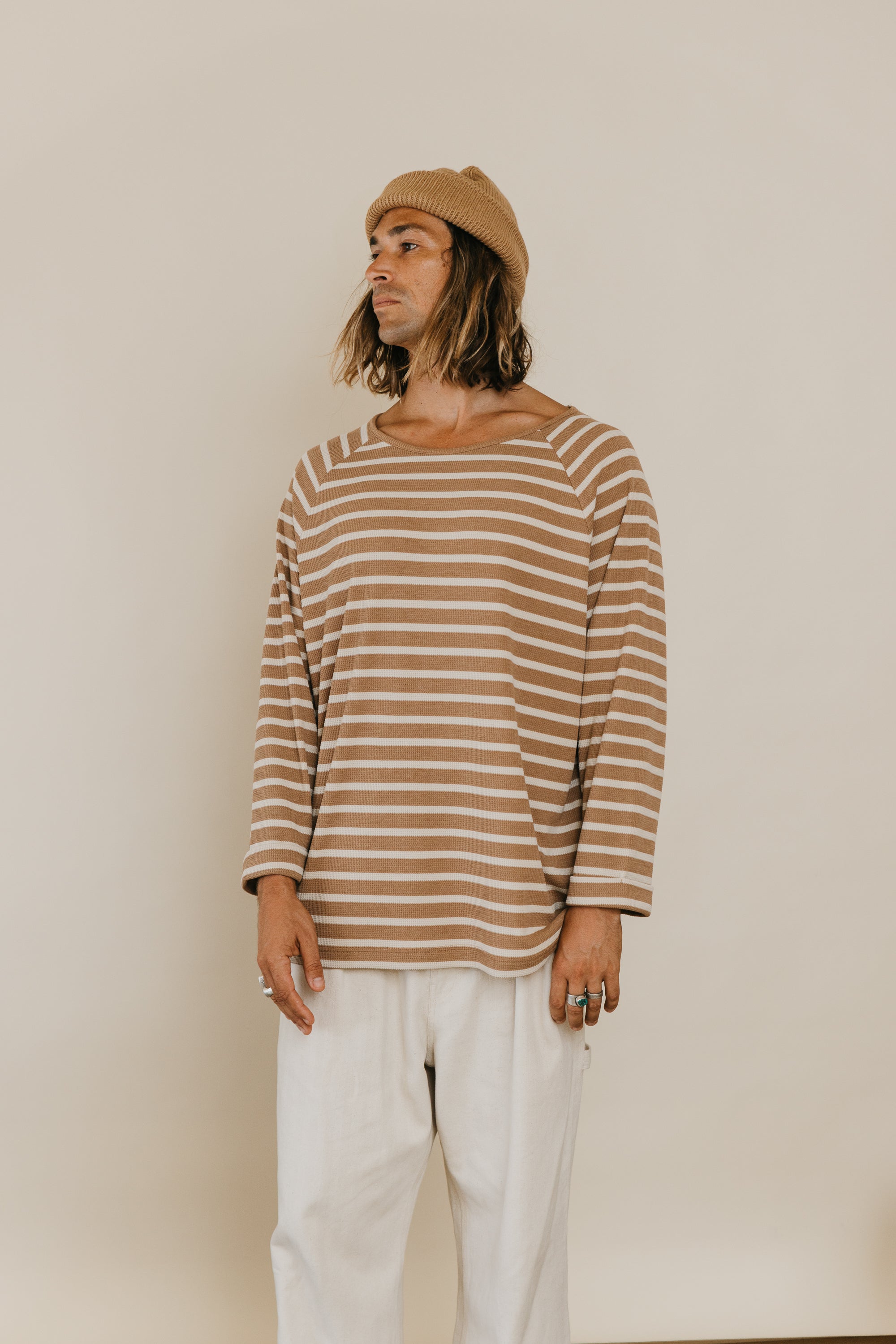 Nolan Striped Long Sleeve T-shirt - Brown and Cream