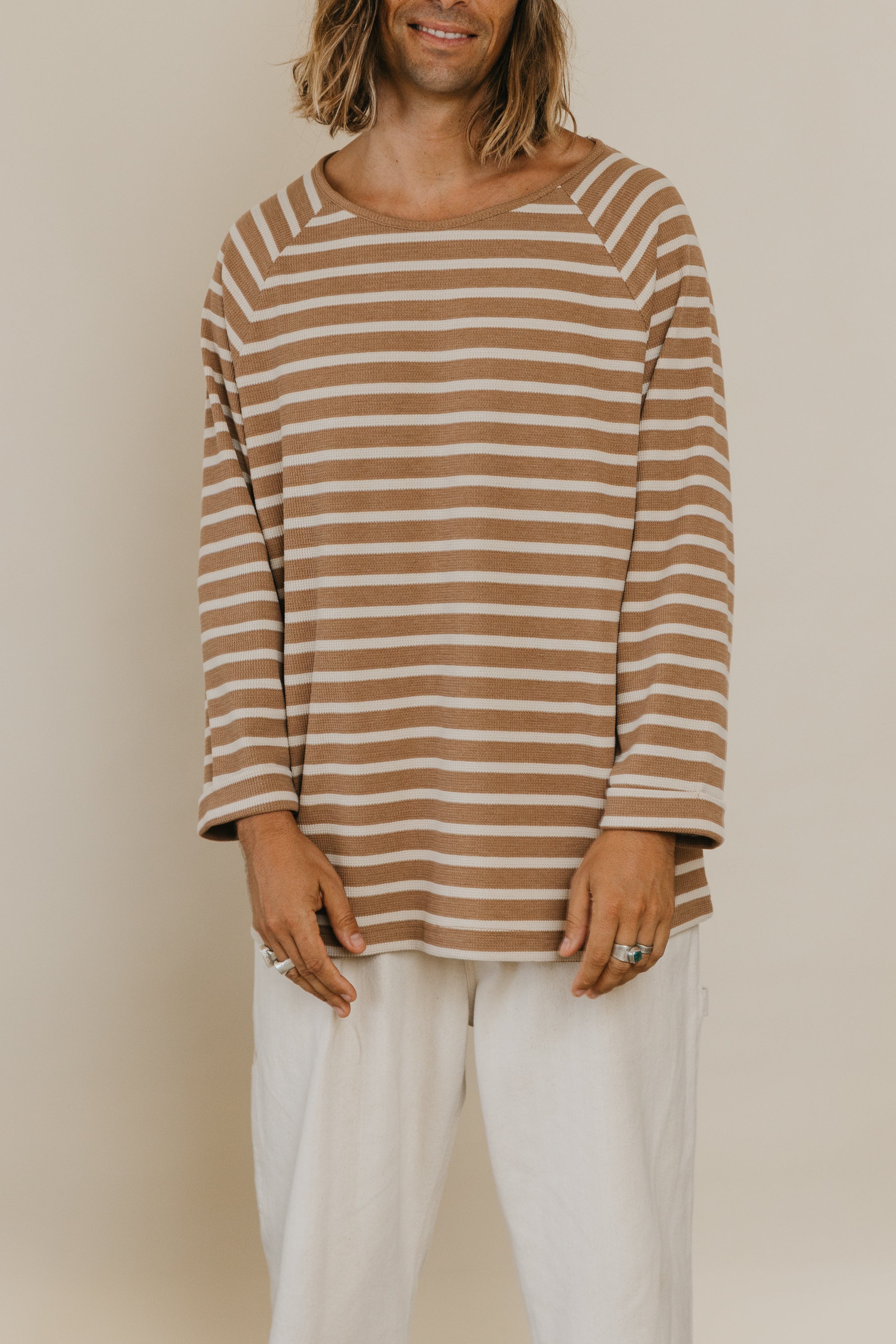 Nolan Striped Long Sleeve T-shirt - Brown and Cream