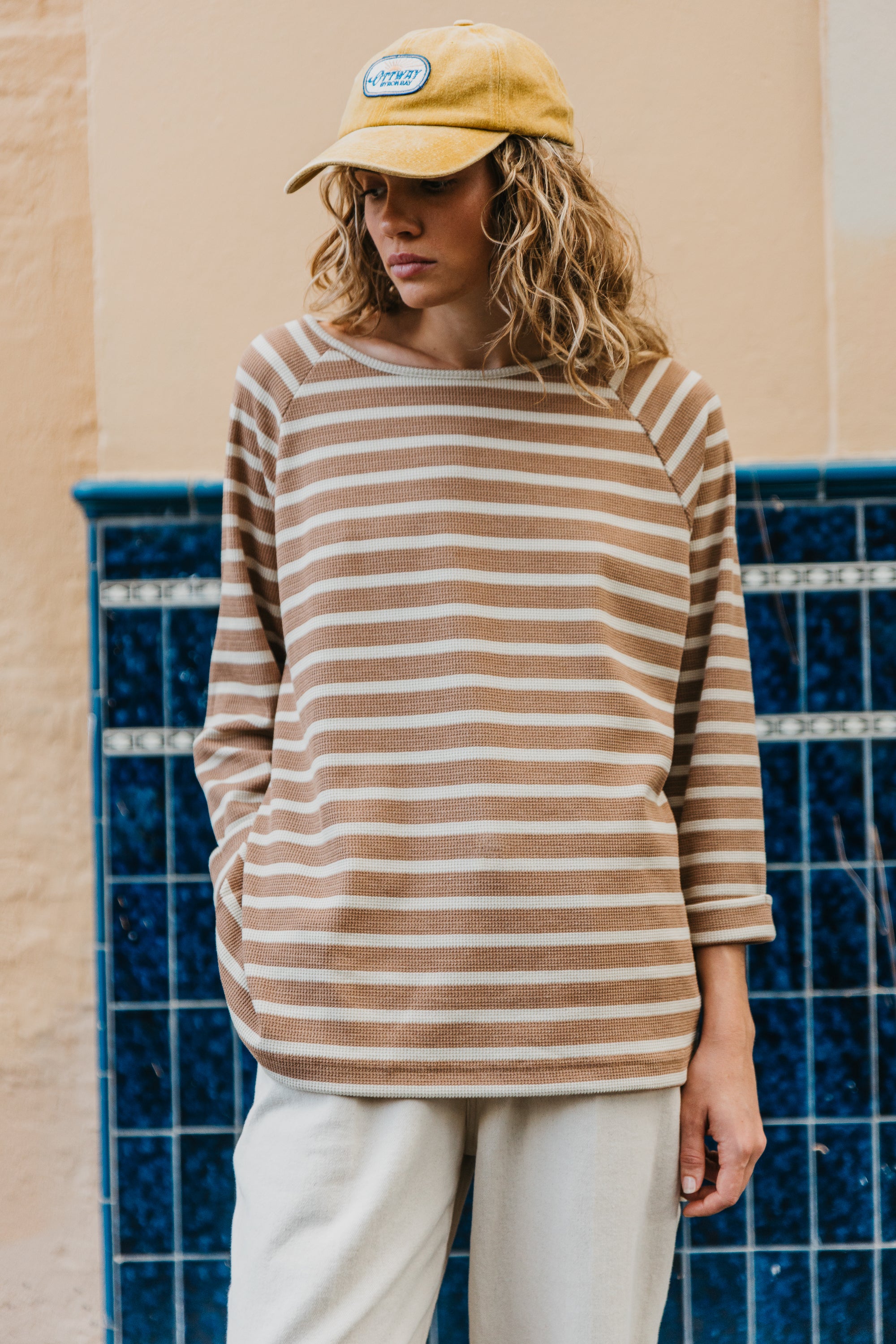 Nolan Striped Long Sleeve Unisex T-Shirt - Brown and Cream