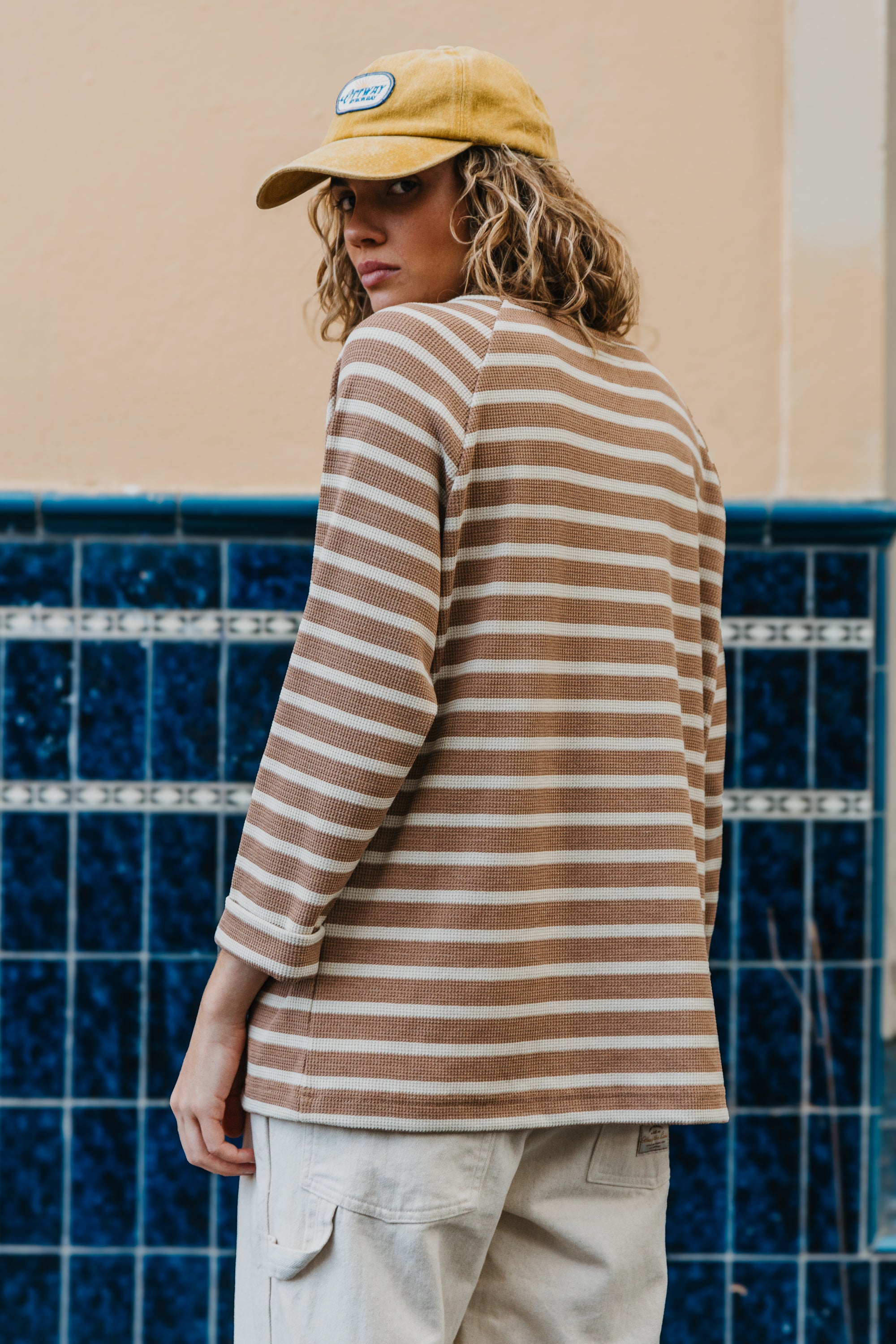 Nolan Striped Long Sleeve Unisex T-Shirt - Brown and Cream