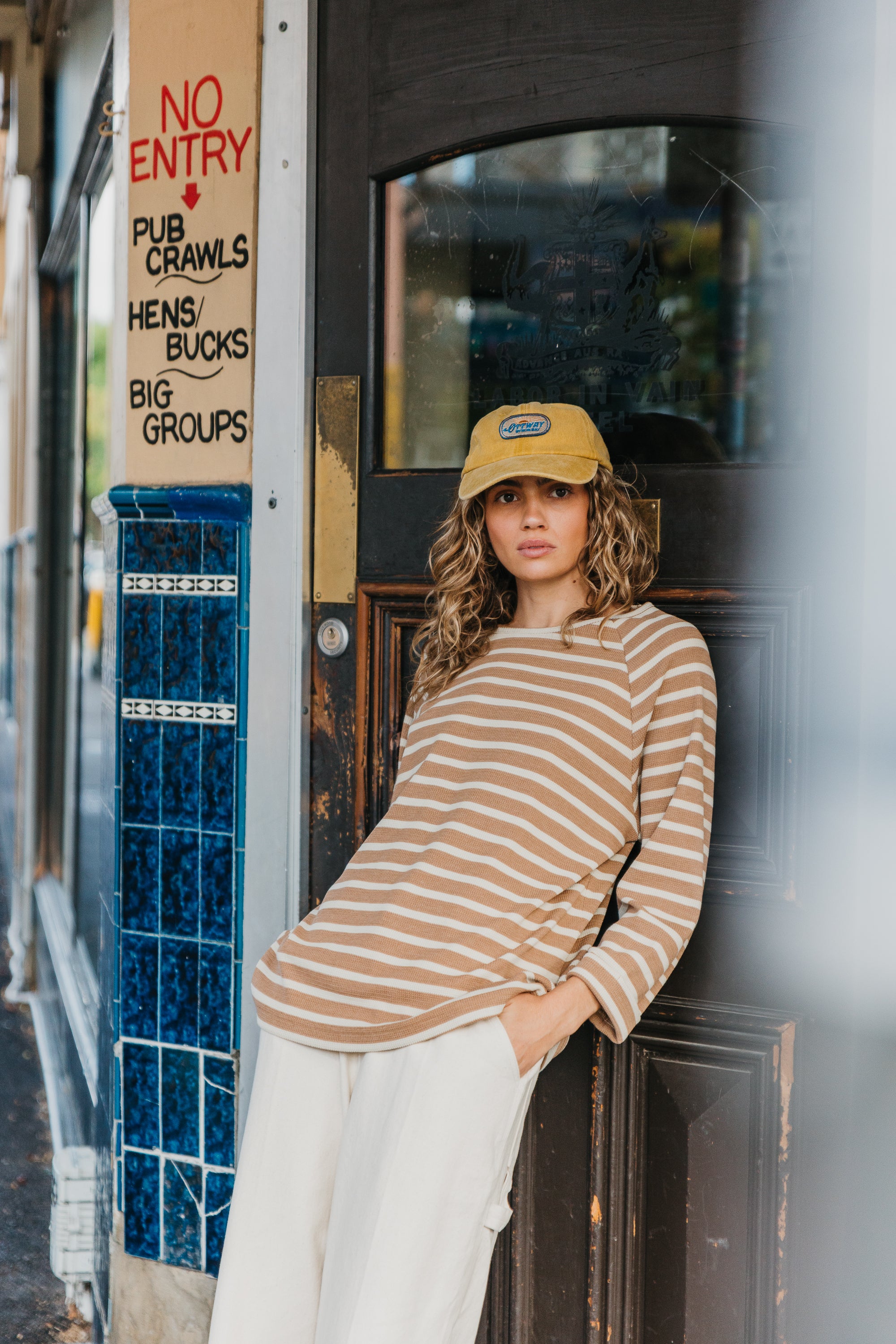 Nolan Striped Long Sleeve Unisex T-Shirt - Brown and Cream