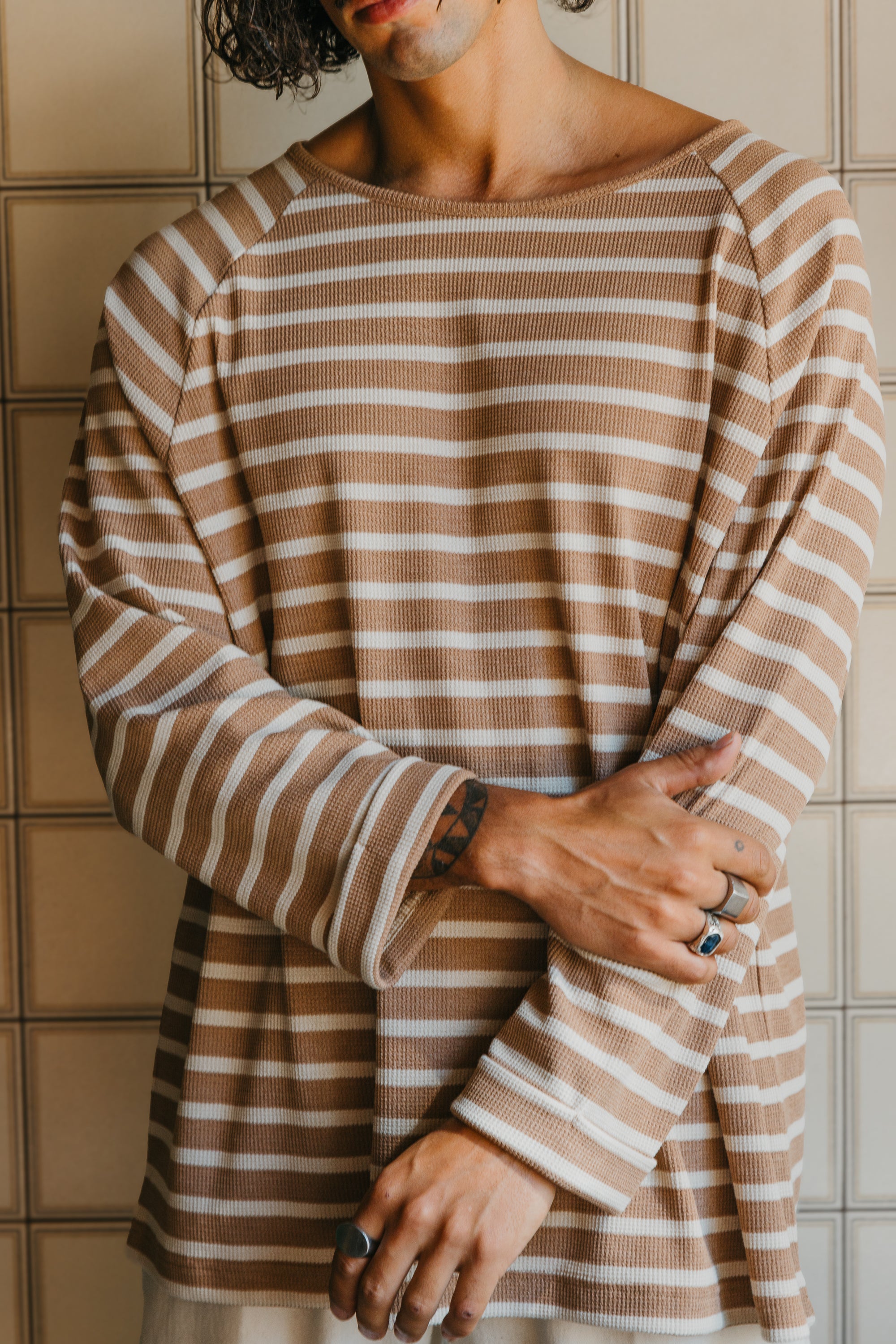 Nolan Striped Long Sleeve T-shirt - Brown and Cream