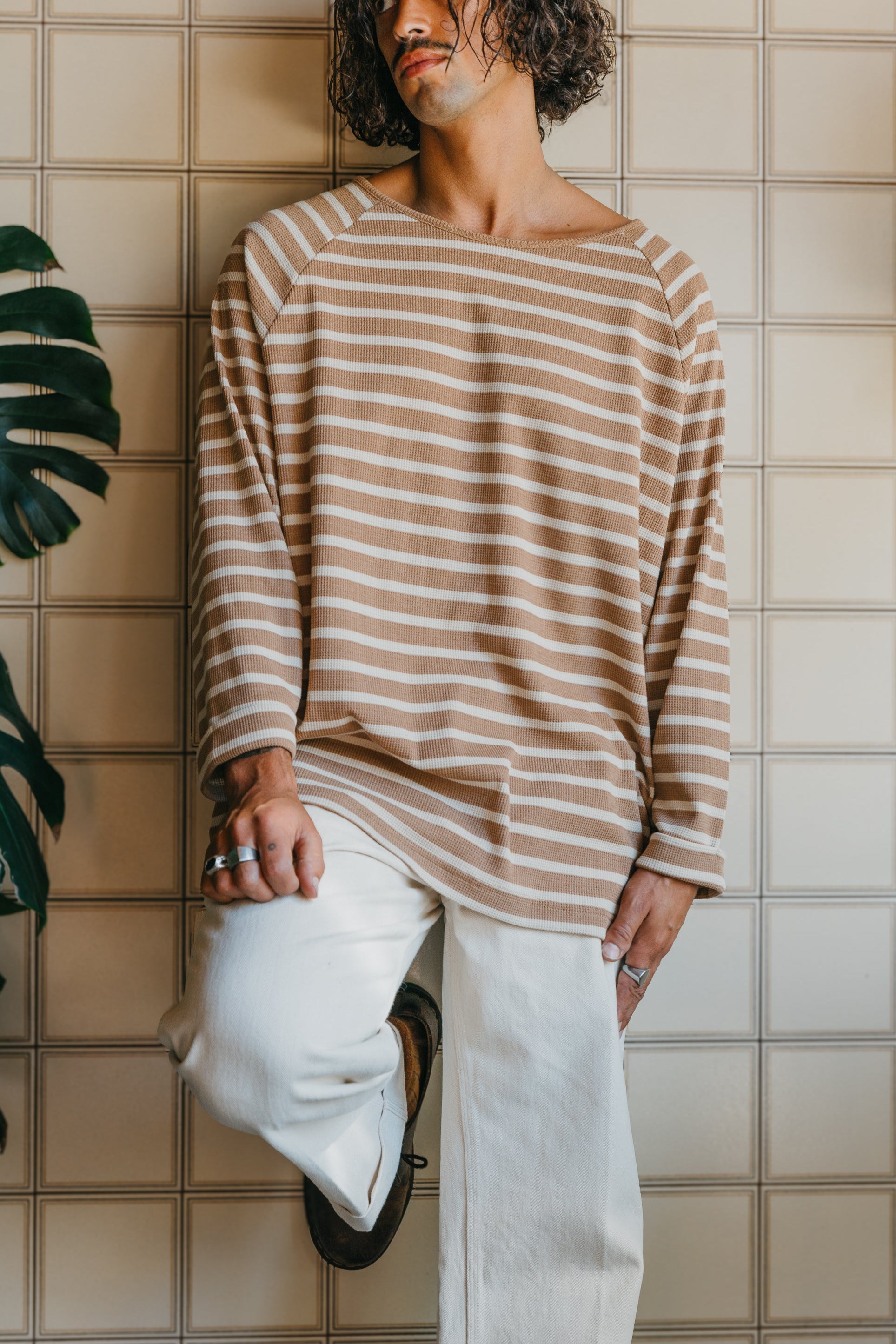 Nolan Striped Long Sleeve T-shirt - Brown and Cream