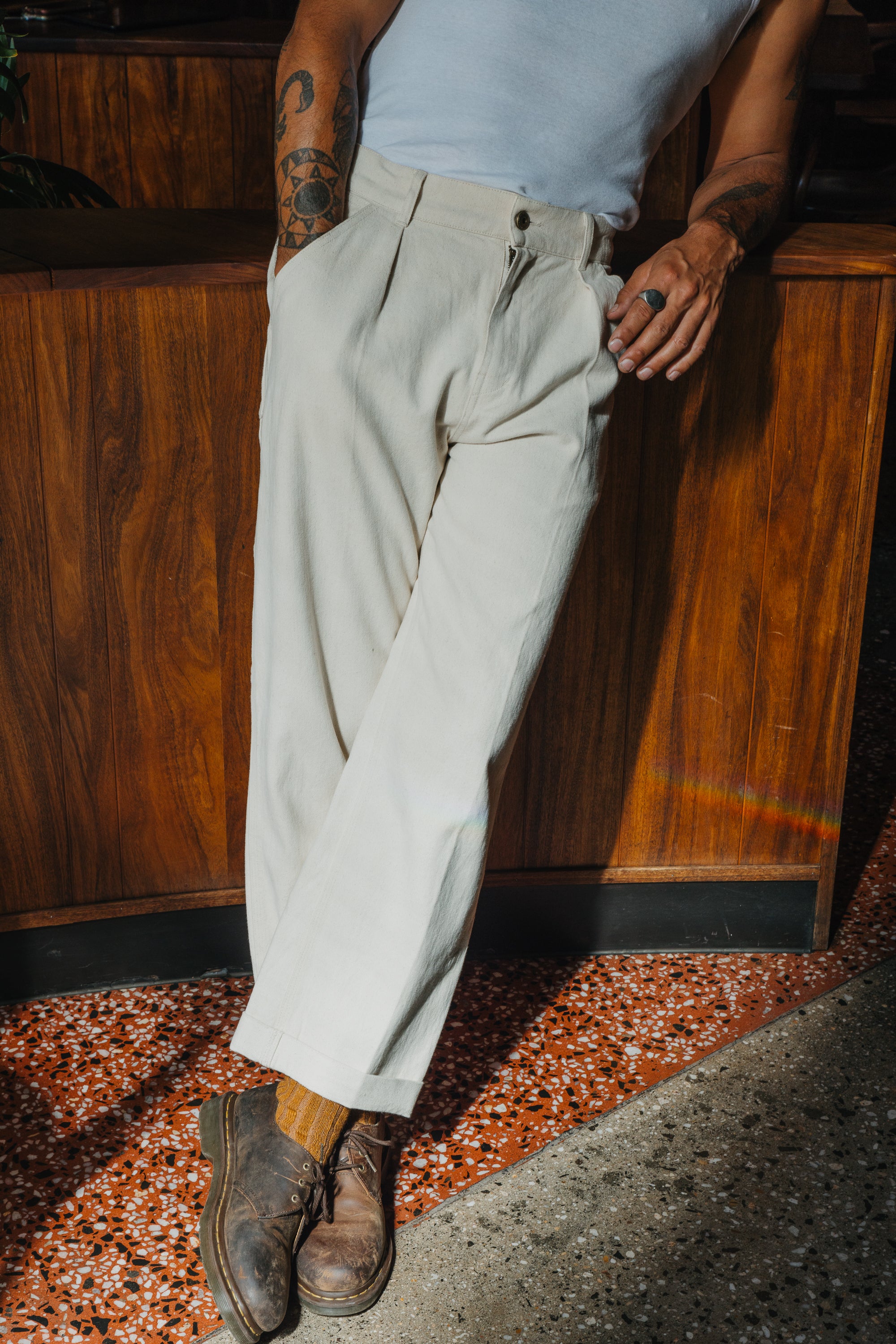 Ben Roy - Carpenter Baggy Pleated Pants - Oat