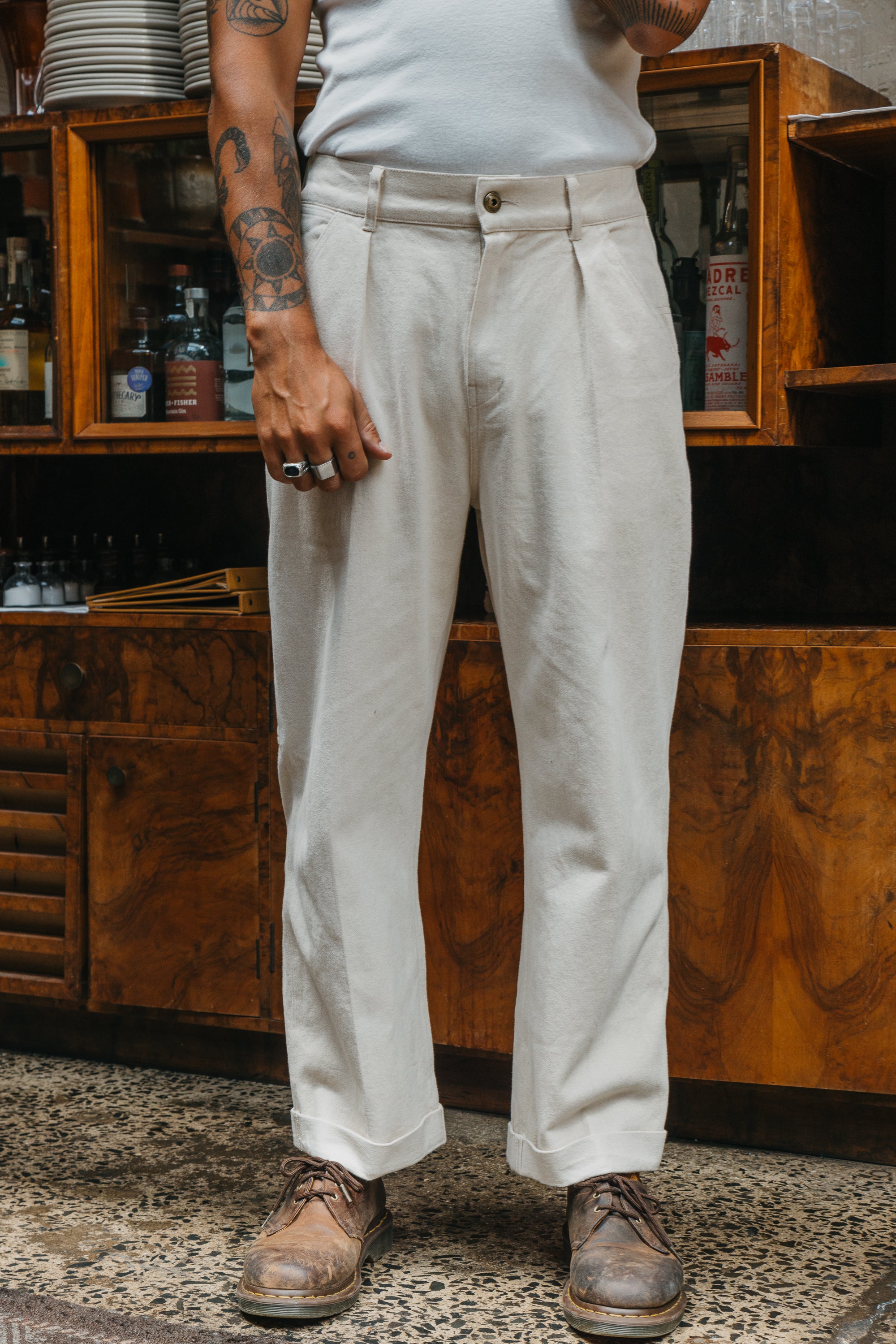 Ben Roy - Carpenter Baggy Pleated Pants - Oat