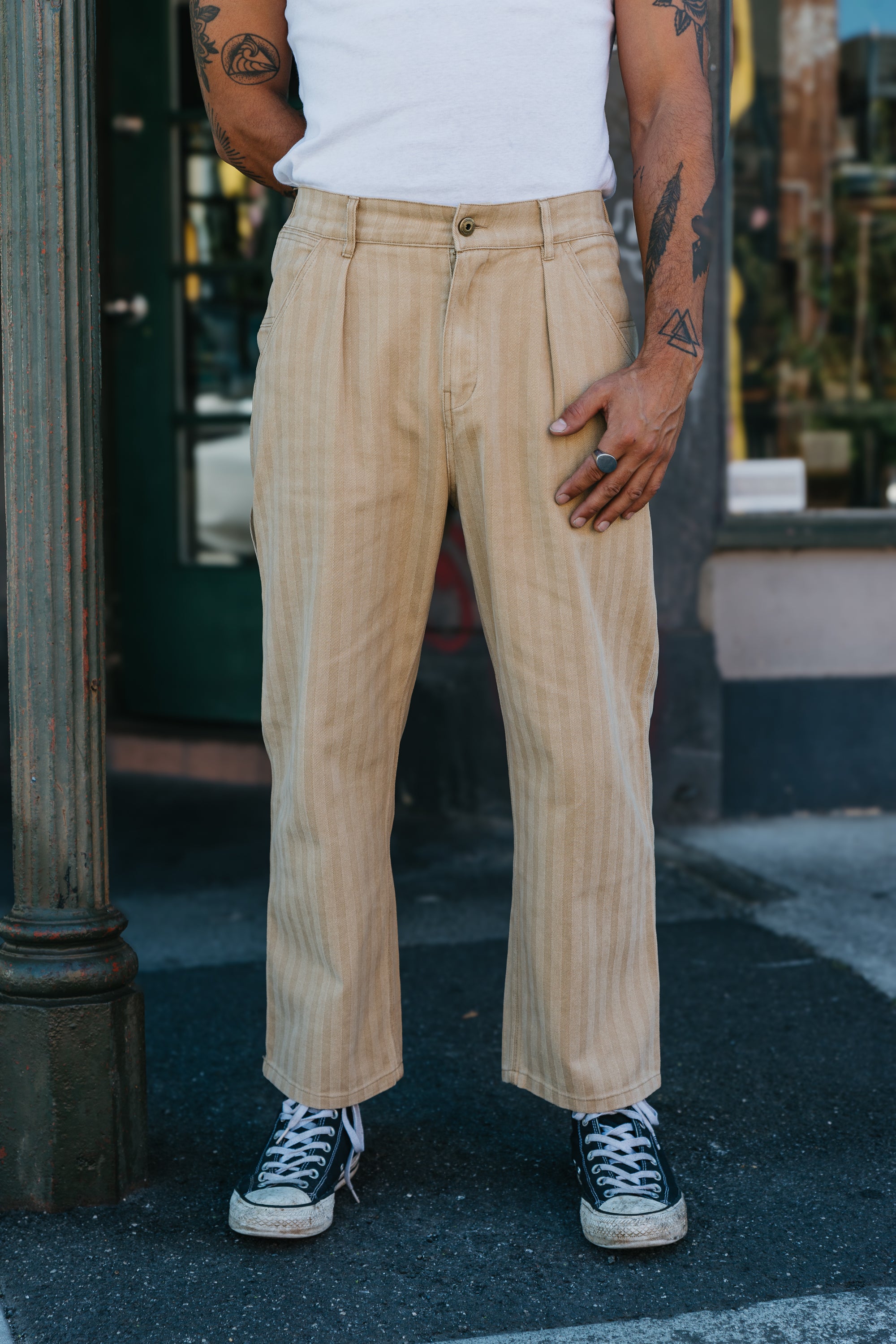 Ben Roy - Baggy Pleated Pants - Light Brown