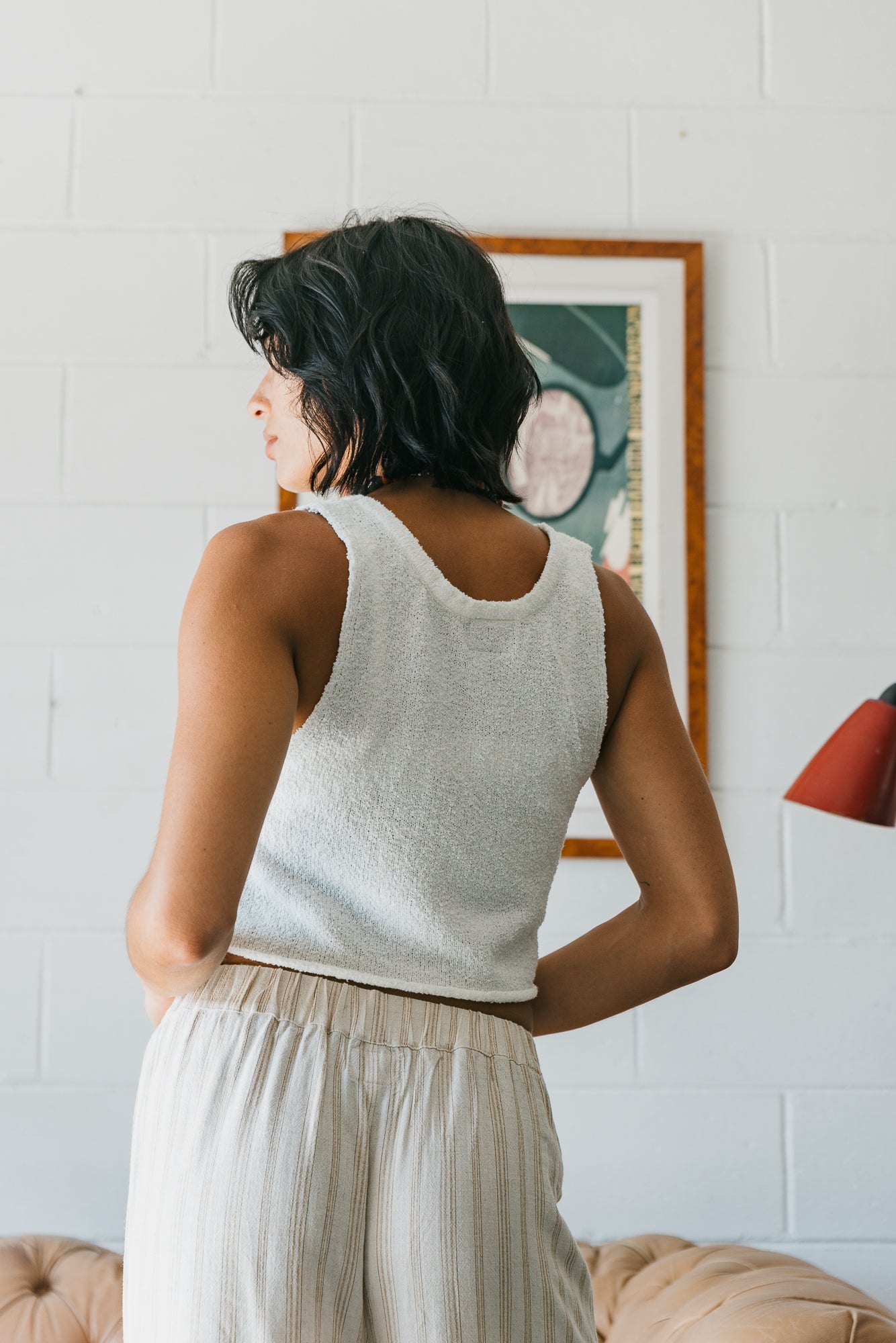 Maya - White Textured Rib Knit Tank