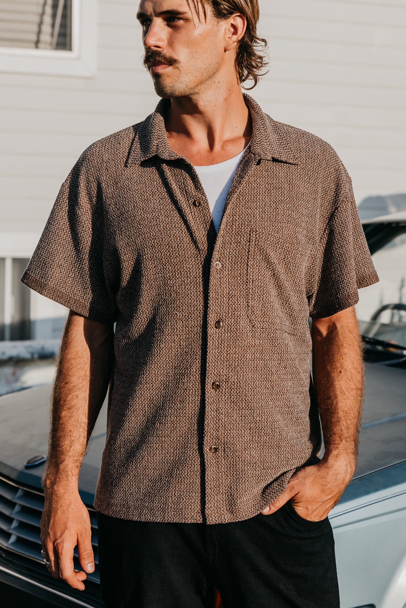 Dixton - Textured Brown Short Sleeve Shirt