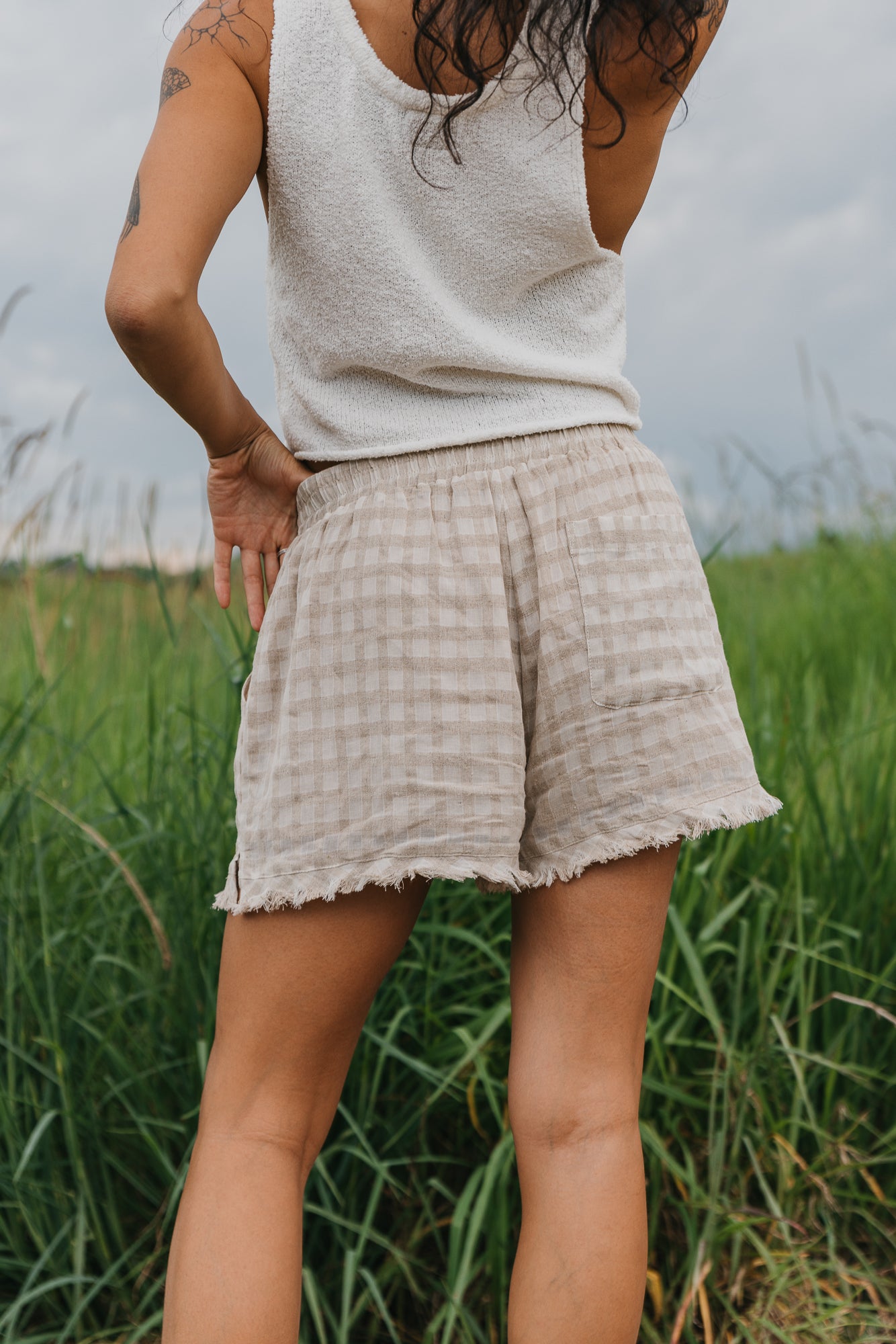 Lana Checkered Beige Shorts