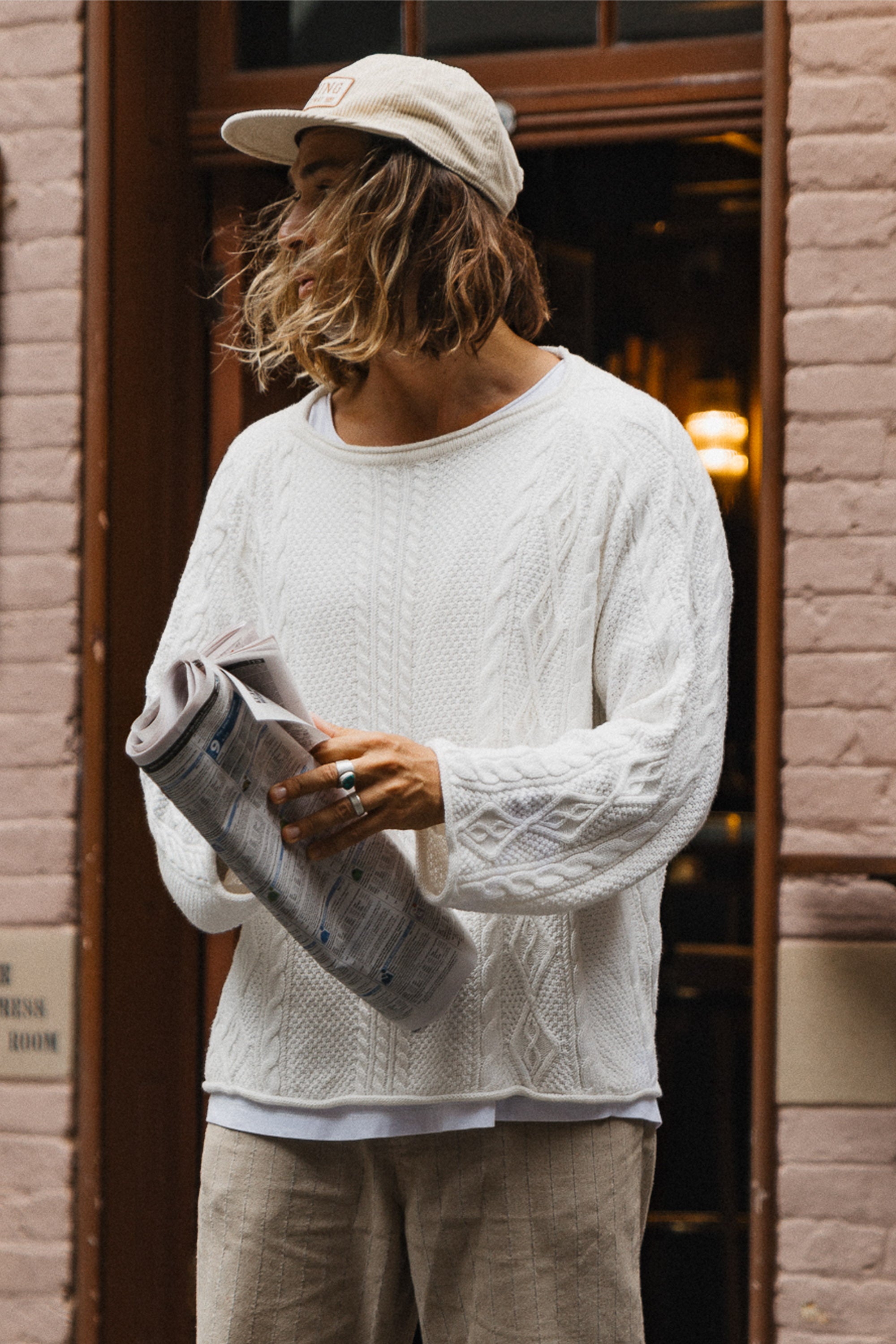 White knit sweater fashion outfit