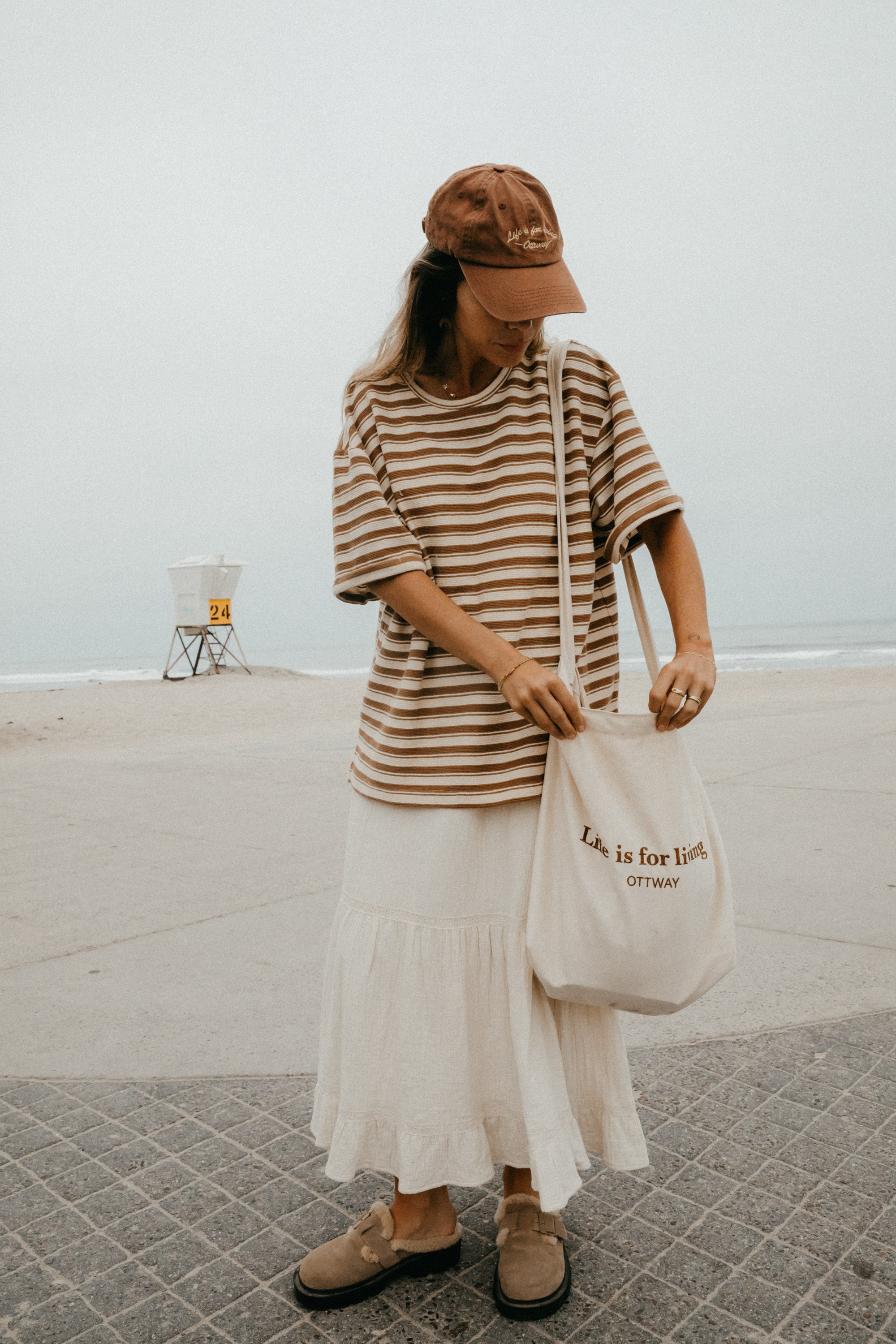 Striped Textured Unisex T-shirt - Brown and Cream