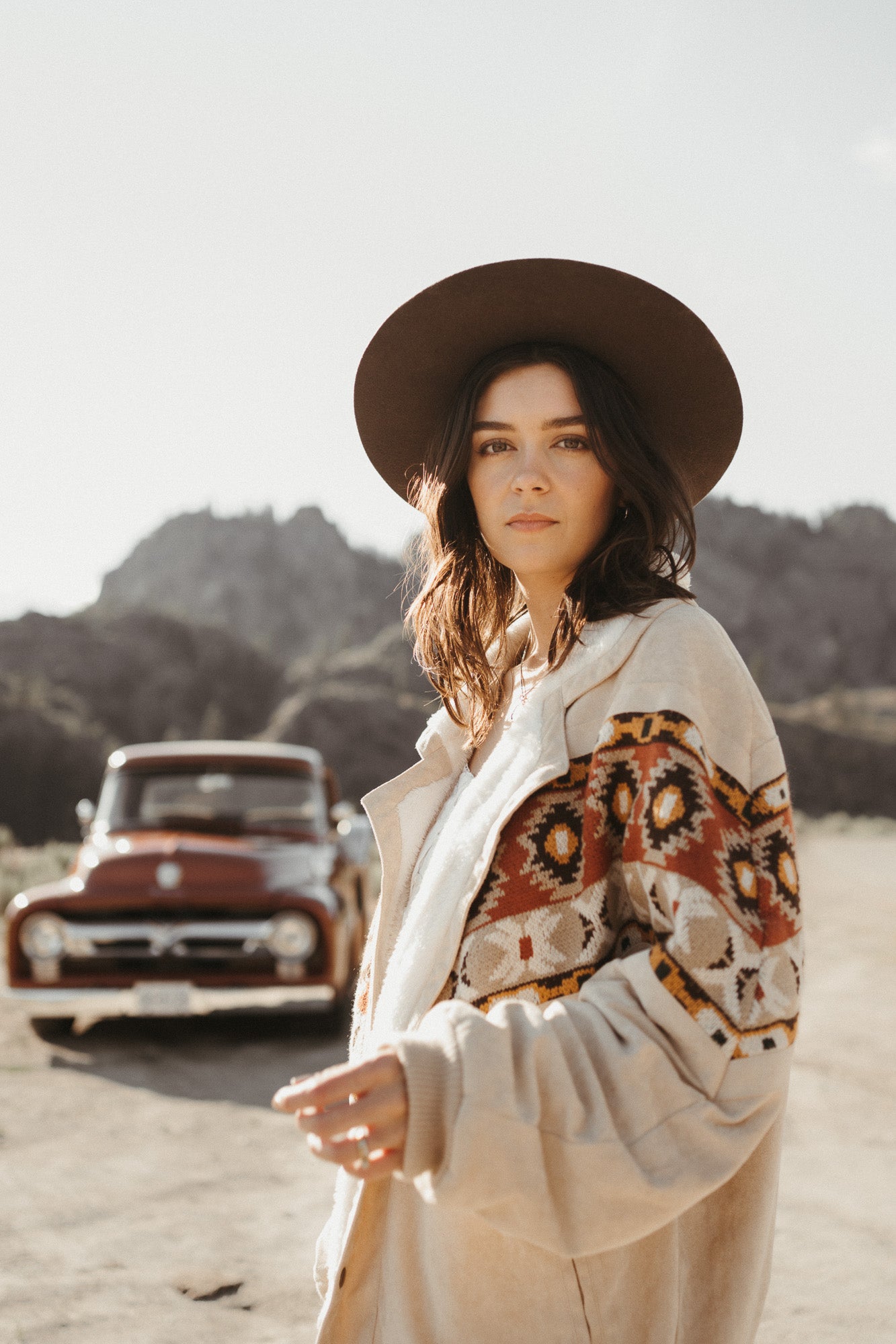 Front view of The Cream Rarebird Bomber Navajo Jacket for women, featuring a versatile and stylish design.