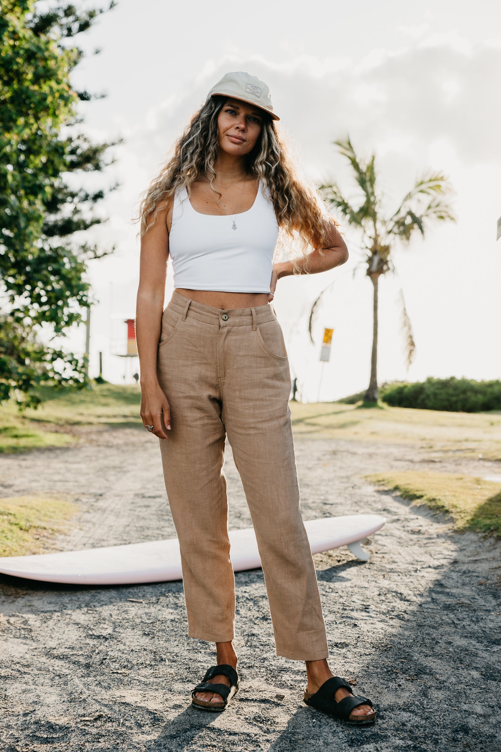 Miller - Unisex Textured Linen Pants - Light Brown