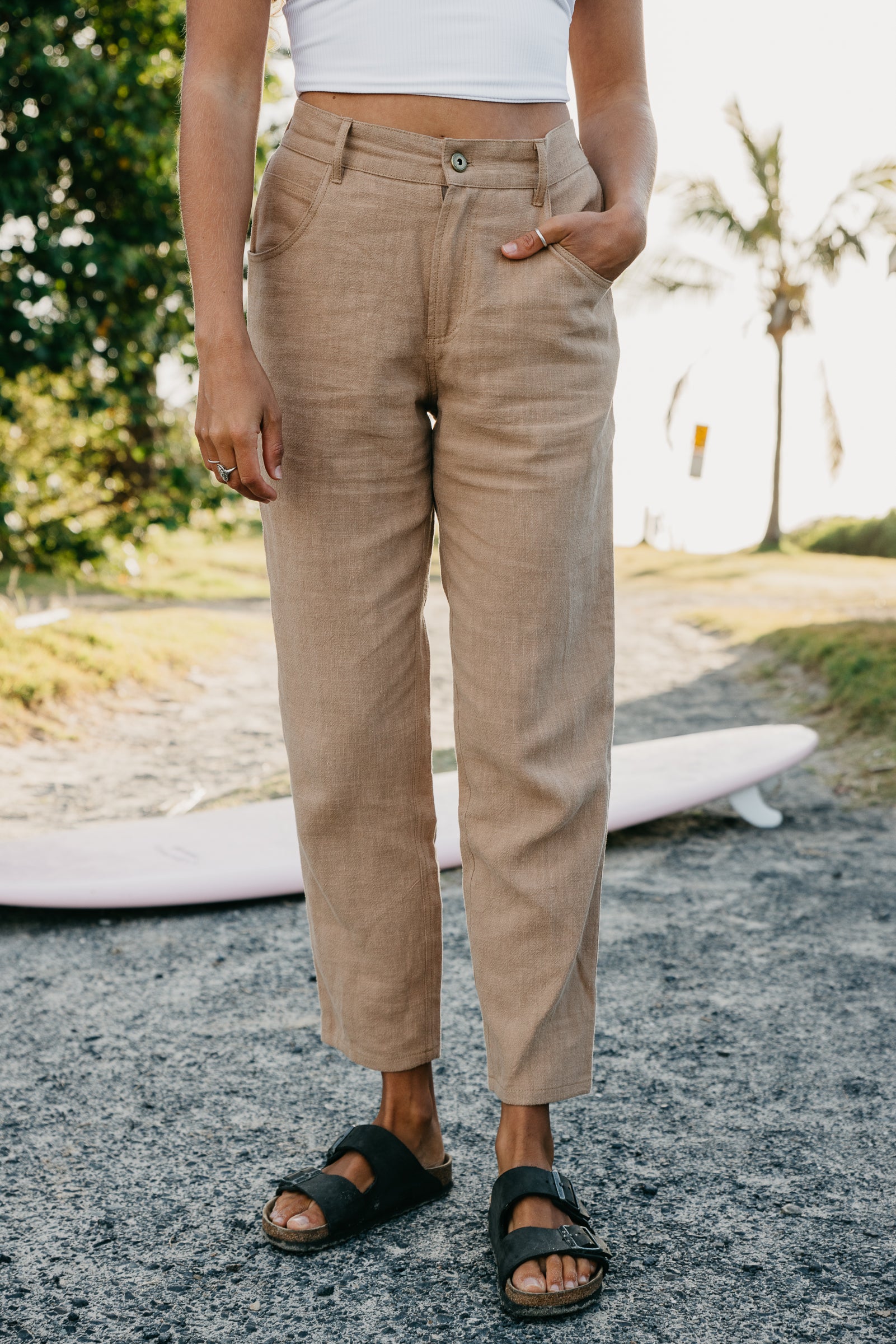 Miller - Unisex Textured Linen Pants - Light Brown