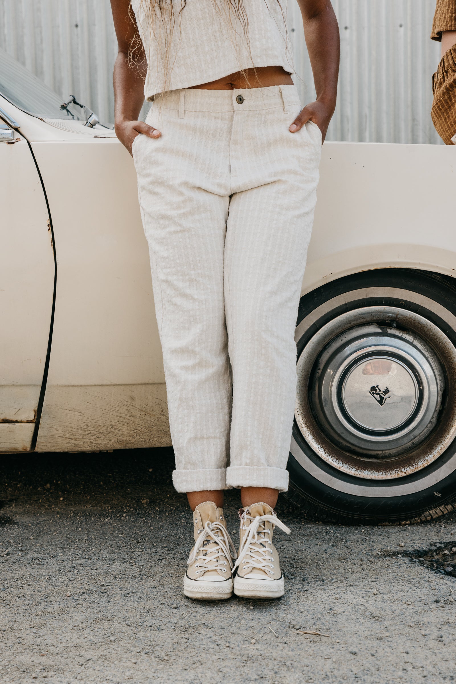 Bowie - Unisex Cream Checked Pants