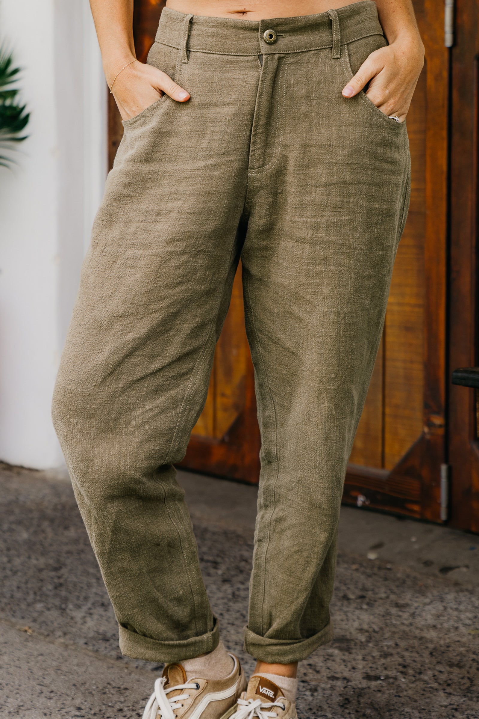 Linen high quality pants 2 different cut unisex green