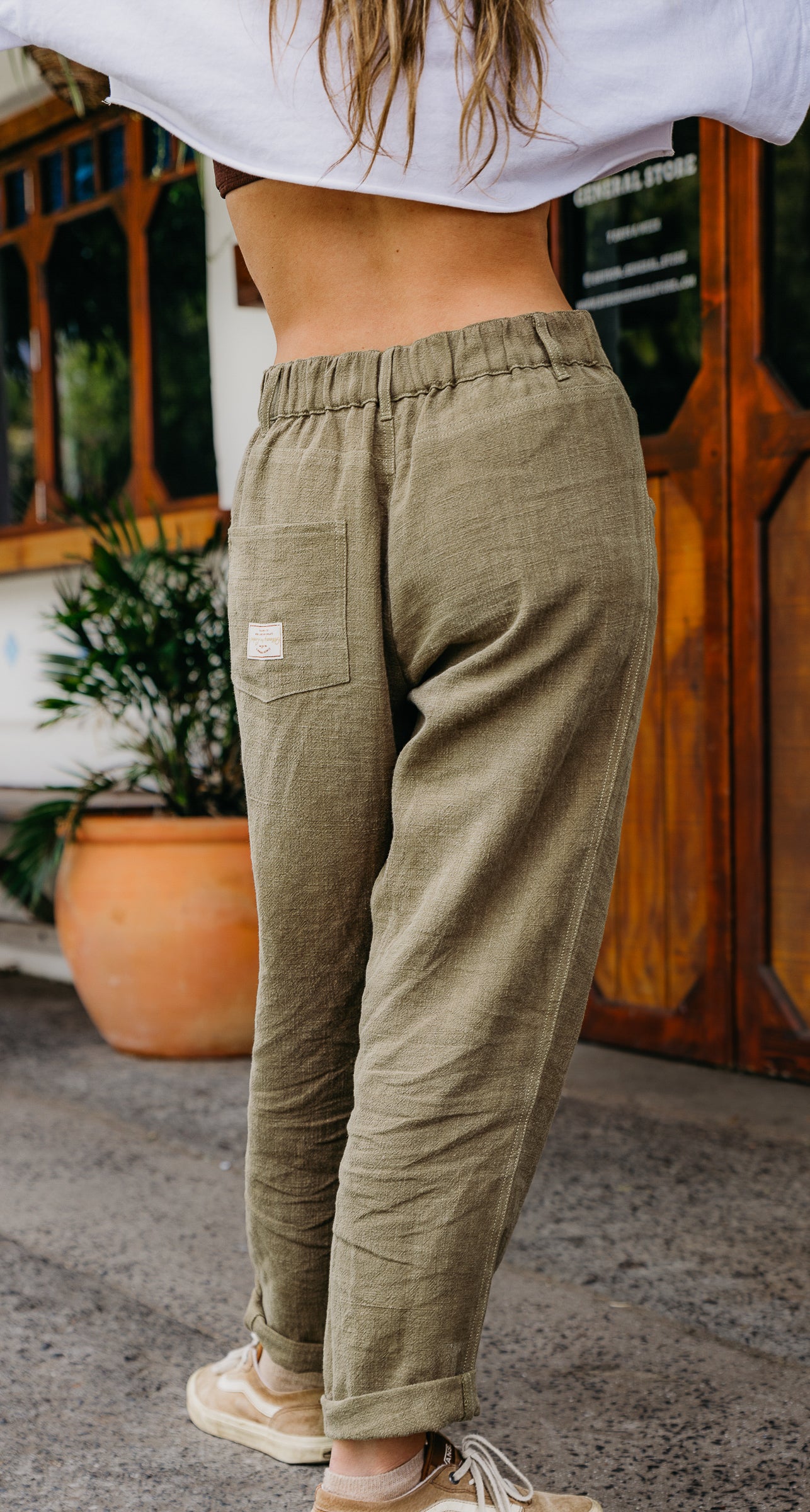 Miller - Unisex Textured Linen Pants - Khaki Green